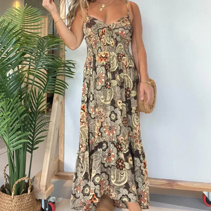 💕Limited Time Offer 39% OFF💕Women’s Sexy Spaghetti Strap Floral Print Long Dress