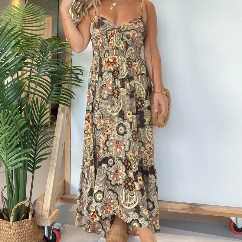 💕Limited Time Offer 39% OFF💕Women’s Sexy Spaghetti Strap Floral Print Long Dress